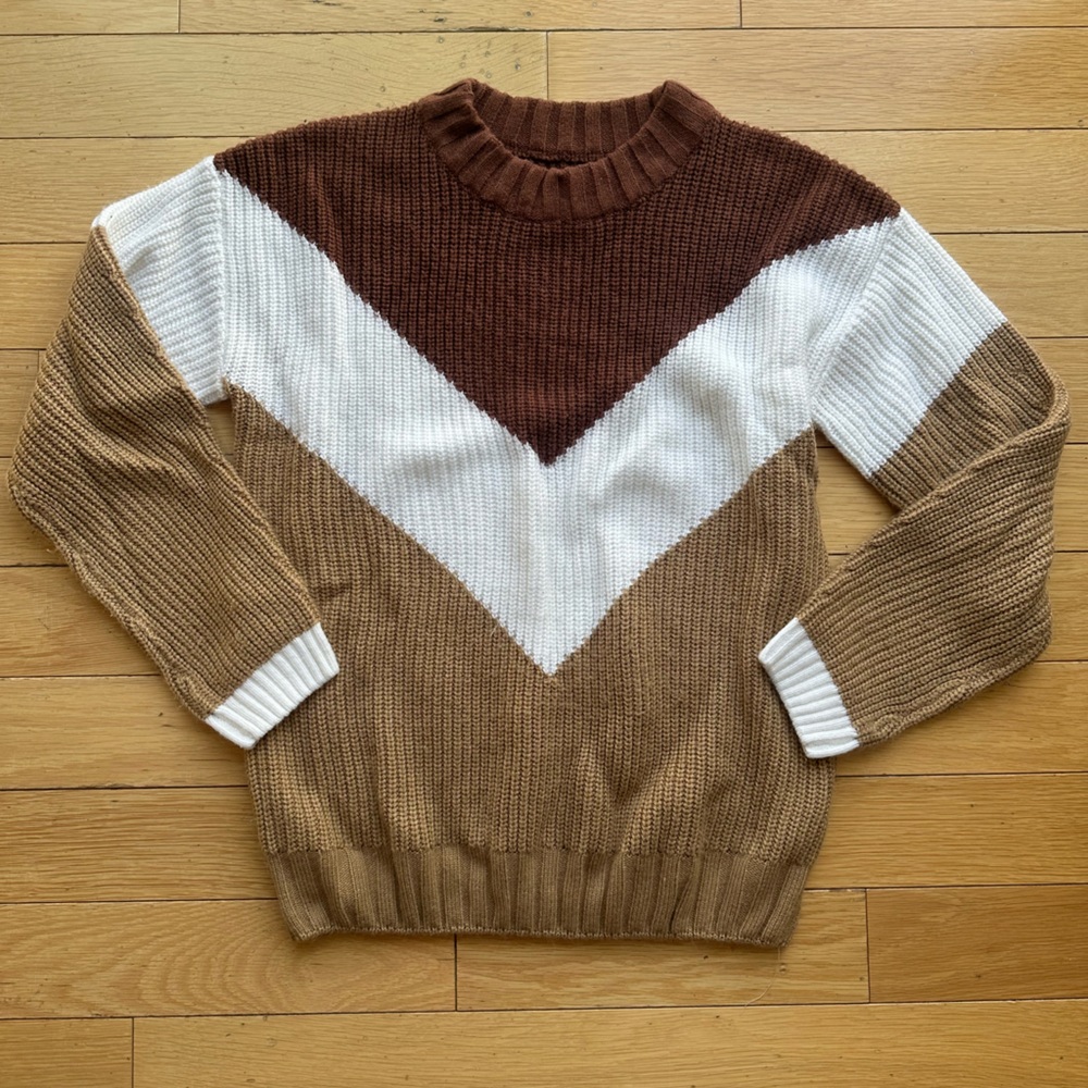 Brown and White Chevron Sweater